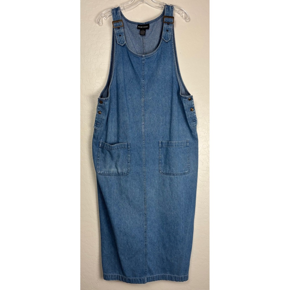 Boston Classics Womens Blue Denim Pinafore Overall Dress Maxi Cotton Sz 14 2144